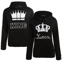 Fashion Crown Letters Printed Long Sleeve Couple Hoodie