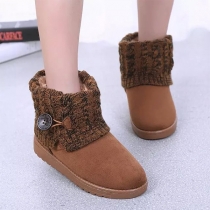Fashion Round toe Flat Heel Knit Spliced Snow Boots