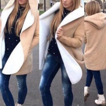 Fashion Knit Spliced Long Sleeve Hooded Faux Cashmere Coat