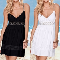 Sexy Backless V-neck Lace Spliced High Waist Sling Dress