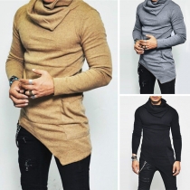Fashion Solid Color Long Sleeve Irregular Hem Men's Sweatshirt