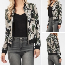 Fashion Long Sleeve Stand Collar Camouflage Printed Coat