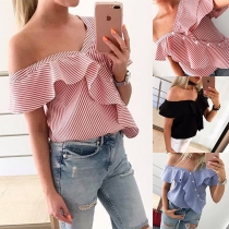 Sexy Off-shoulder Ruffle Striped Blouse