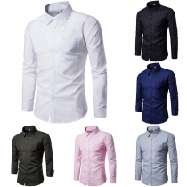 Fashion Solid Color Long Sleeve POLO Collar Slim Fit Men's Shirt