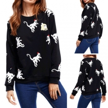Cute Animal Printed Long Sleeve Round Neck Sweatshirt
