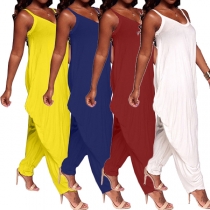 Fashion Solid Color Loose Sling Jumpsuit