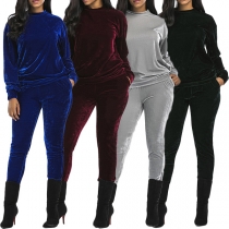 Fashion Solid Color Long Sleeve Sweatshirt + Pants Casual Sports Suit