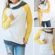 Casual Style Contrast Color Long Sleeve Hooded Sweatshirt