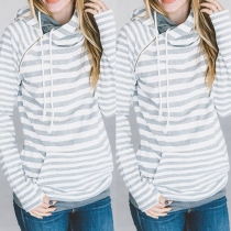 Fashion Long Sleeve Contrast Color Striped Hoodie 