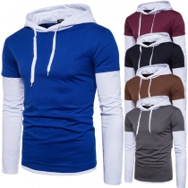 Fashion Contrast Color Long Sleeve Men's Hoodie 