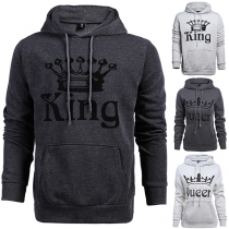 Casual Style Crown Letters Printed Long Sleeve Couple Hoodie