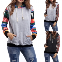 Fashion Colorful Printed Spliced Long Sleeve Hoodie