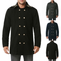 Fashion Solid Color Long Sleeve POLO Collar Double-breasted Men's Coat