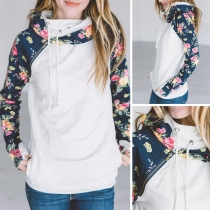 Fashion Printed Spliced Long Sleeve Slim Fit Hoodie 
