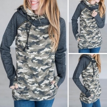 Fashion Camouflage Printed Long Sleeve High Neck Hoodie