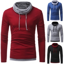 Fashion Contrast Color Heaps Collar Long Sleeve Slim Fit Men's Sweatshirt 