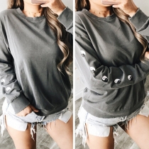 Fashion Solid Color Long Sleeve Round Neck Printed Sweatshirt