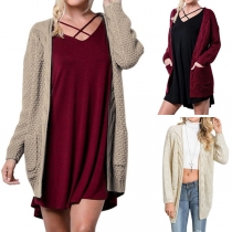 Simple Style Long Sleeve Solid Color Knit Cardigan 
