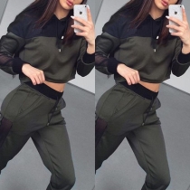 Fashion Contrast Color Long Sleeve Hoode + Pants Casual Sports Suit