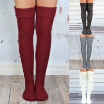 Fashion Solid Color Over-the-knee Knit Socks