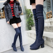 Fashion Pointed Toe High-heeled Denim Over-the-knee Boots