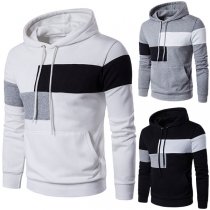 Fashion Contrast Color Long Sleeve Slim Fit Men's Casual Hoodie 