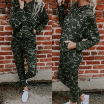 Fashion Camouflage Printed Long Sleeve Hoodie + Pants Sports Suit