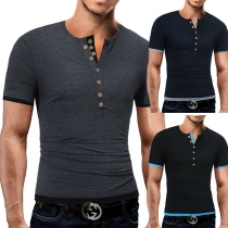 Fashion Contrast Color Short Sleeve V-neck Men's T-shirt