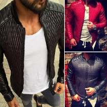 Fashion Solid Color Zipped Slim-Fit Shape Men's Jacket