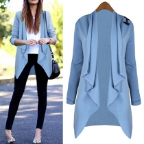 Fashion Solid Color Long Sleeve Irregular Hem Cardigan Coat