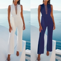 Sexy See-through Gauze Spliced Sleeveless High Waist Jumpsuit