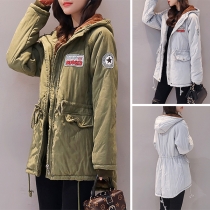 Fashion Solid Color Long Sleeve Plush Lining Hooded Padded Coat 