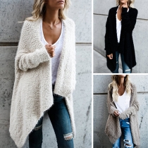 Fashion Solid Color Long Sleeve Irregular Hem Loose Cardigan