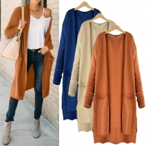 Fashion Solid Color Long Sleeve Loose Knit Cardigan 