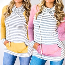Fashion Contrast Color Long Sleeve Striped Hoodie 