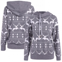 Fashion Elk Printed Long Sleeve Casual Hoodie 