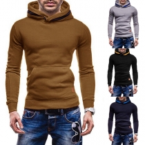 Fashion Solid Color Long Sleeve Men's Kangaroo Pocket Hooded Sweatshirt