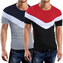 Fashion Round Neck Contrast Color Men's Short Sleeve T-shirt