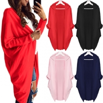 Fashion Solid Color Dolman Sleeve Hooded Cardigan 