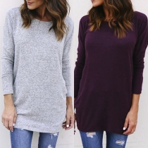 Sexy Backless Long Sleeve Round Neck Irregular T-shirt