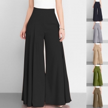 Fashion Solid Color High Waist Chiffon Wide-leg Pants