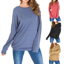 Fashion Contrast Color Long Sleeve Round Neck Loose Sweatshirt
