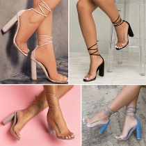 Fashion Thick High-heeled Open Toe Lace-up Sandals
