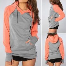 Fashion Contrast Color Long Sleeve Casual Hoodie 