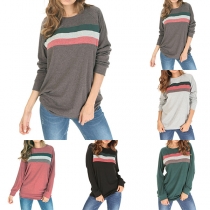 Fashion Contrast Color Long Sleeve Round Neck Casual Sweatshirt 