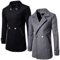 Fashion Solid Color Double-Breasted Men's Woolen Coat