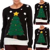 Cute Christmas Tree Pattern Long Sleeve Round Neck Sweater