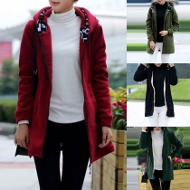 Fashion Solid Color Long Sleeve Slim Fit Plush Lining Hoodie Coat