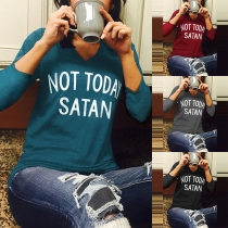 Fashion Letters Printed Long Sleeve V-neck T-shirt 