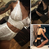 Sexy Backless High Waist See-through Lace Lingerie Set